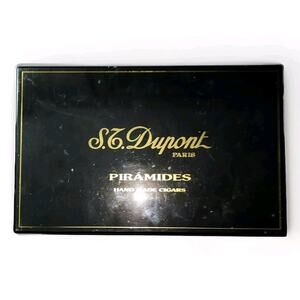 Vintage S. T. Dupont Paris Black Lacquer Piramides Empty Handmade Cigar Box EUC